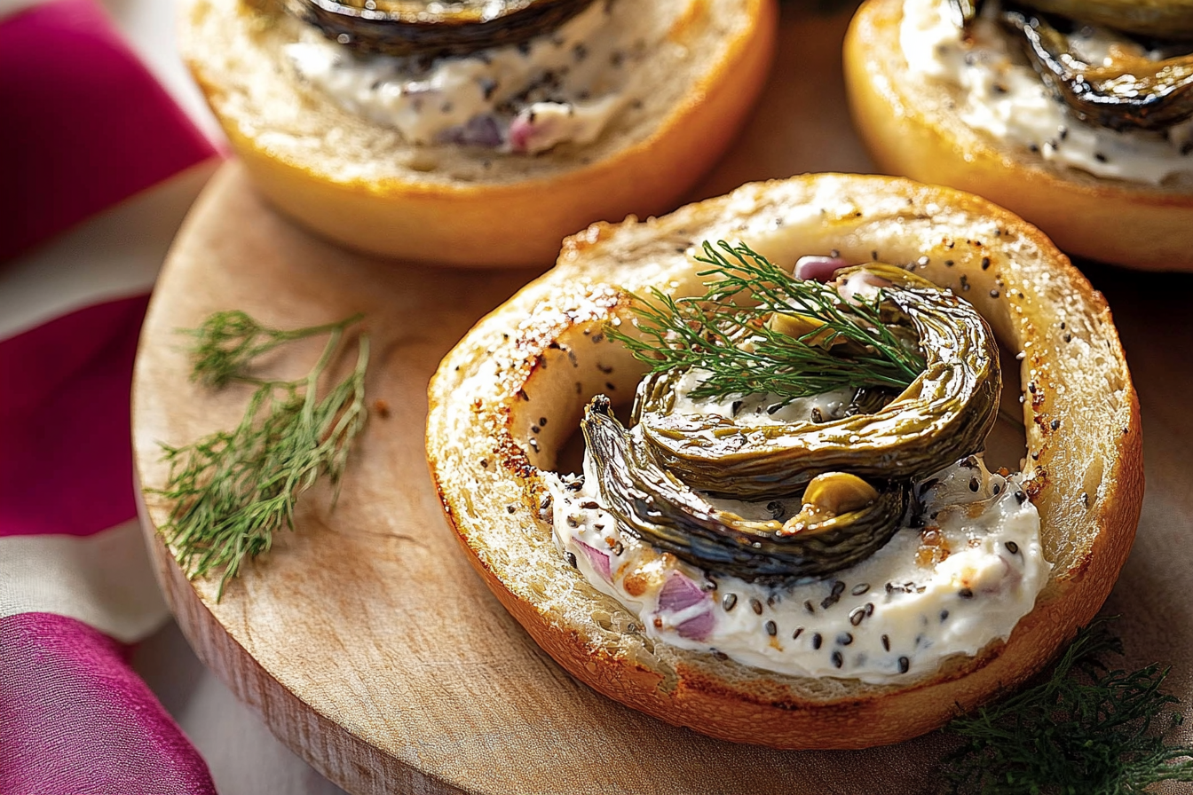 Bagel z sardynkami i serem