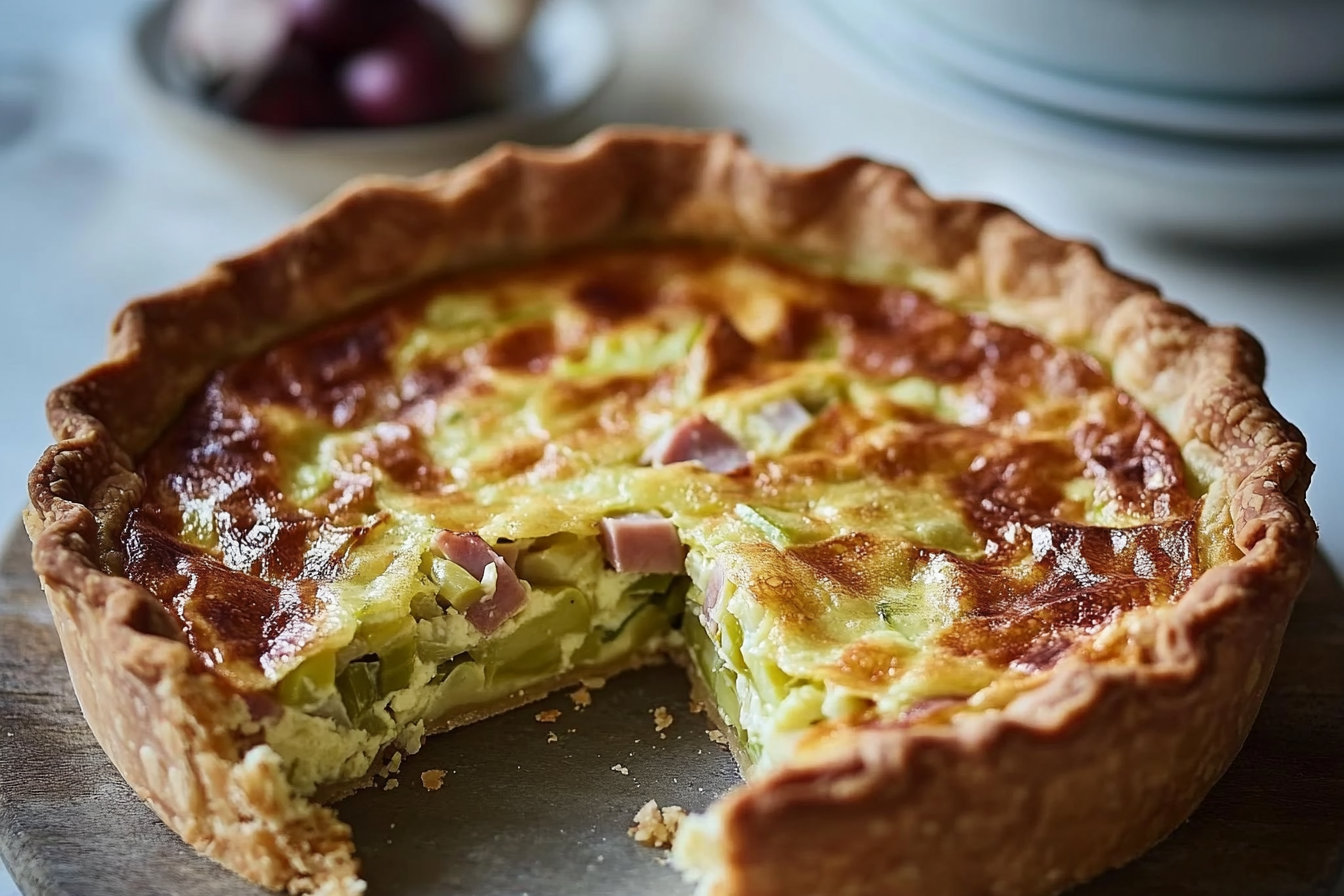 Quiche z porami i szynką