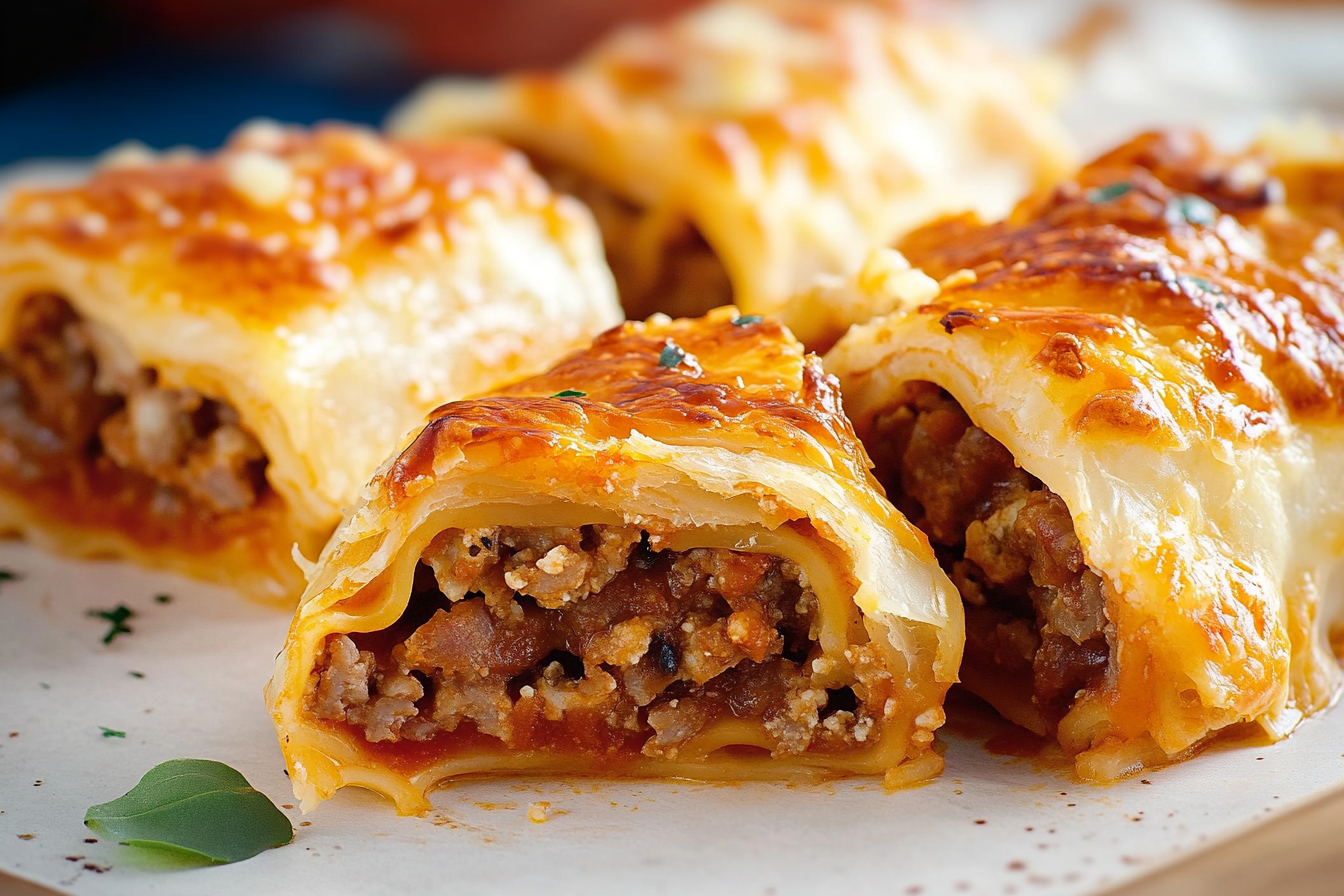 Roladki lasagne z kiełbasą