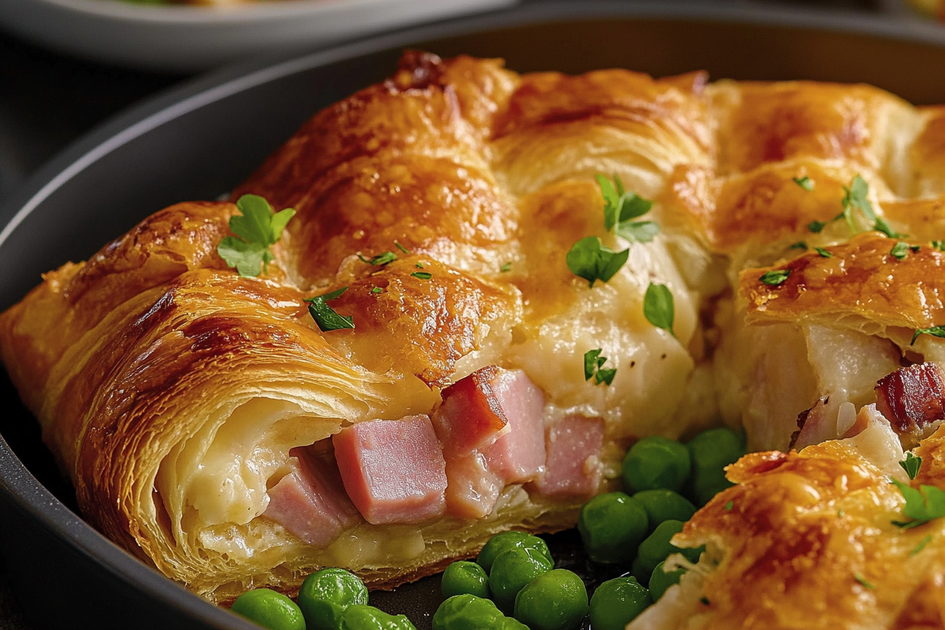 Zapiekanka z croissantów i szynką