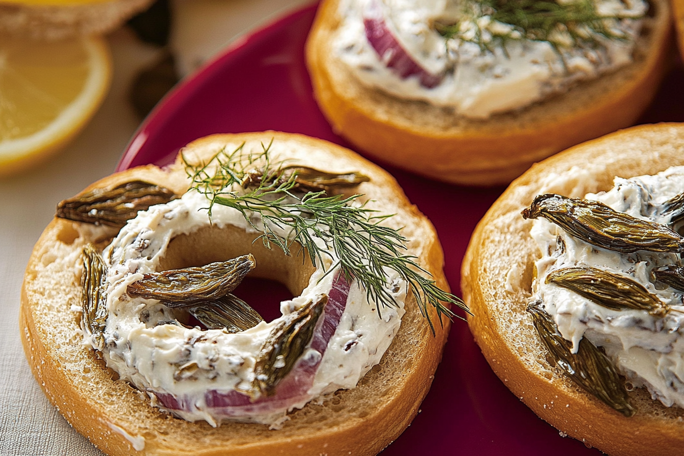 Bagel z sardynkami i serem