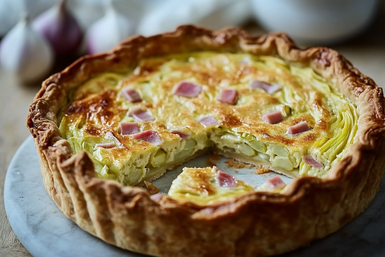 Quiche z porami i szynką