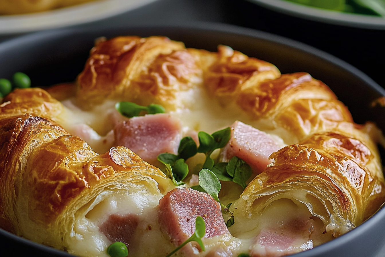 Zapiekanka z croissantów i szynką