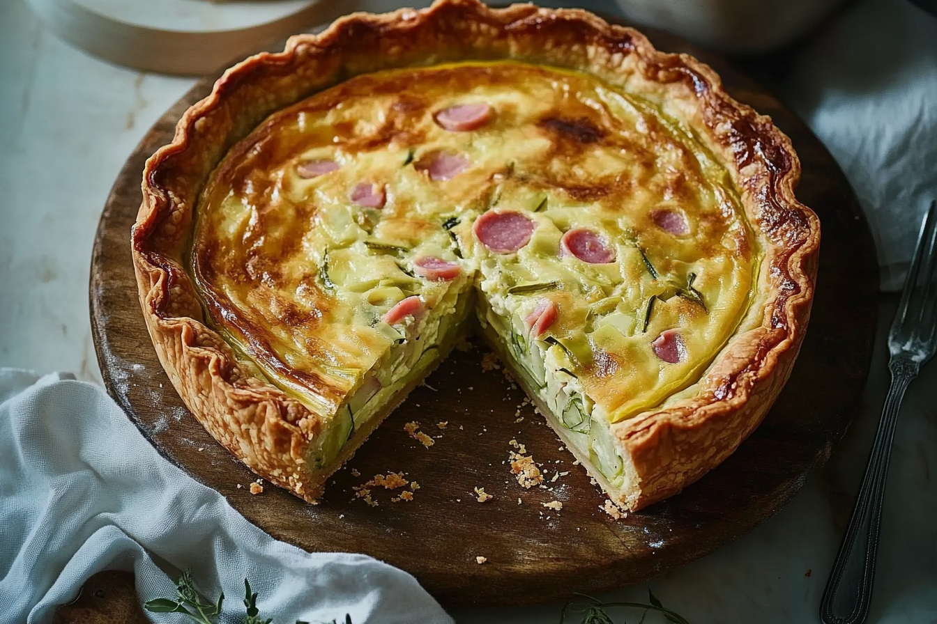 Quiche z porami i szynką