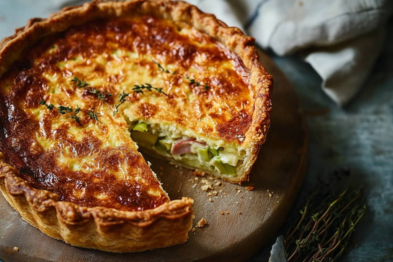 Quiche z porami i szynką