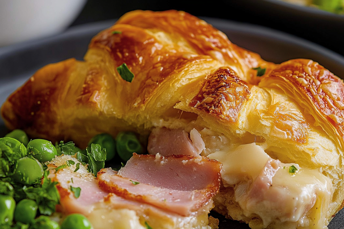 Zapiekanka z croissantów i szynką