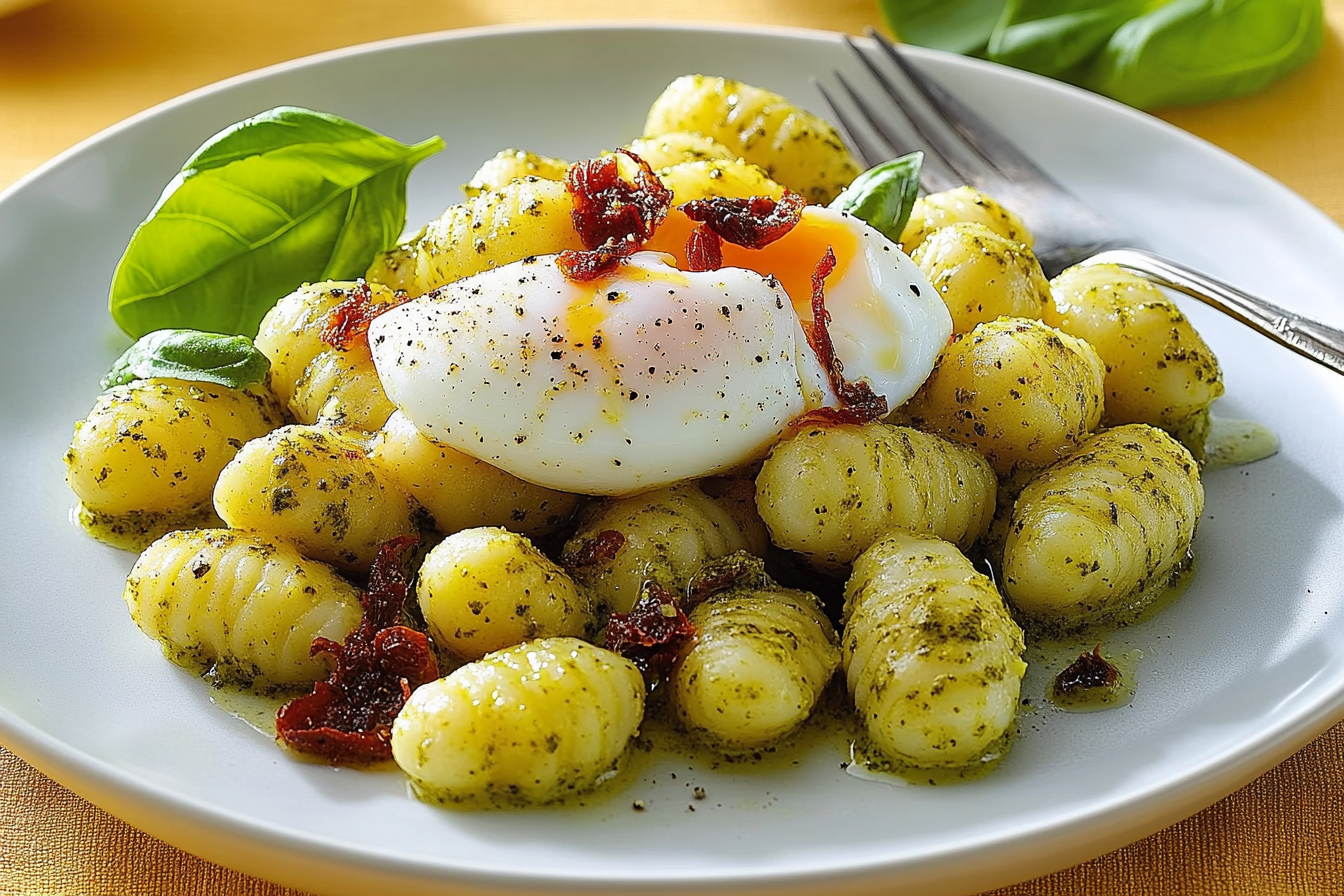 Gnocchi z pesto i jajkami