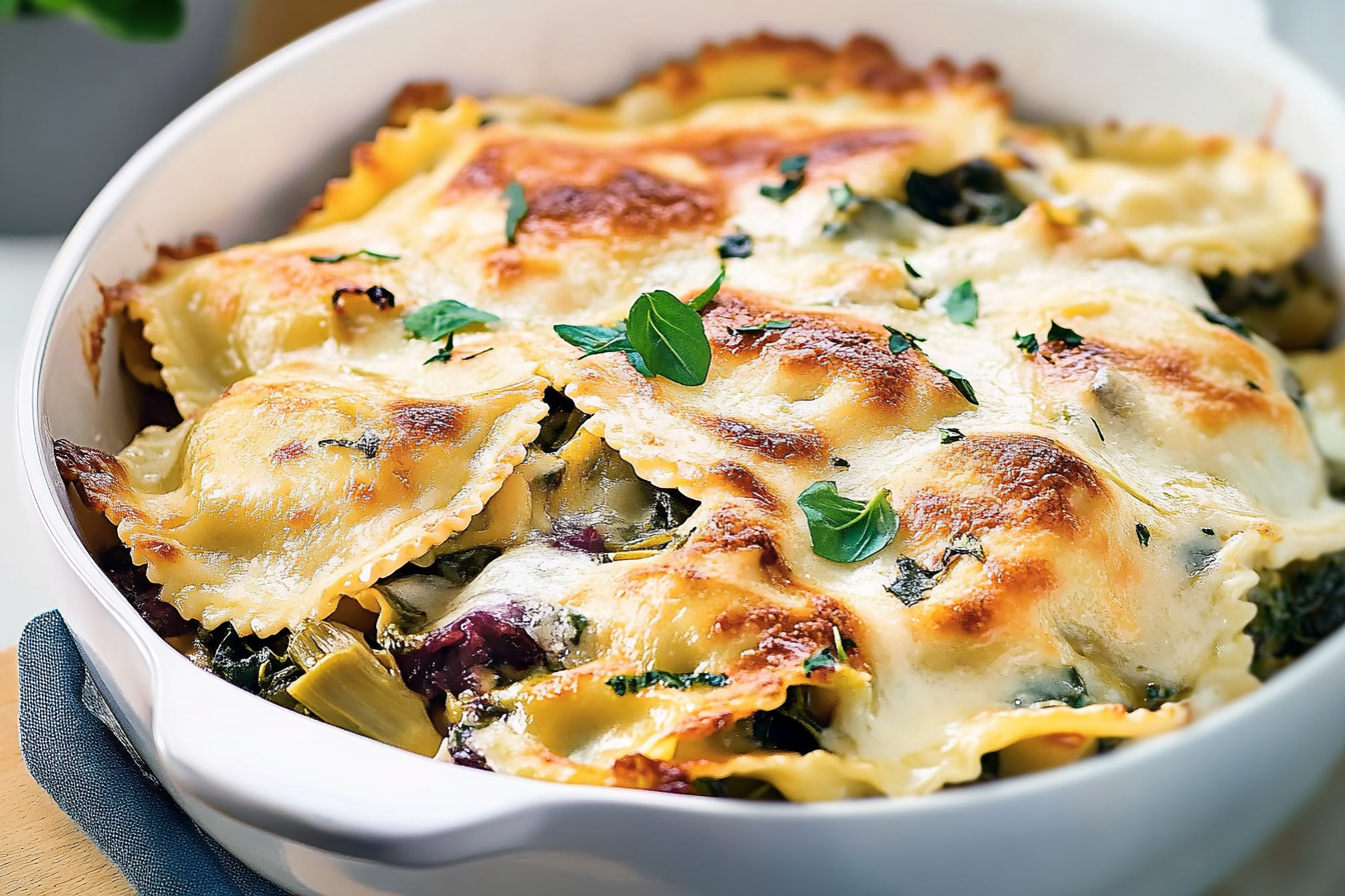 Gratin z ravioli ze szpinakiem