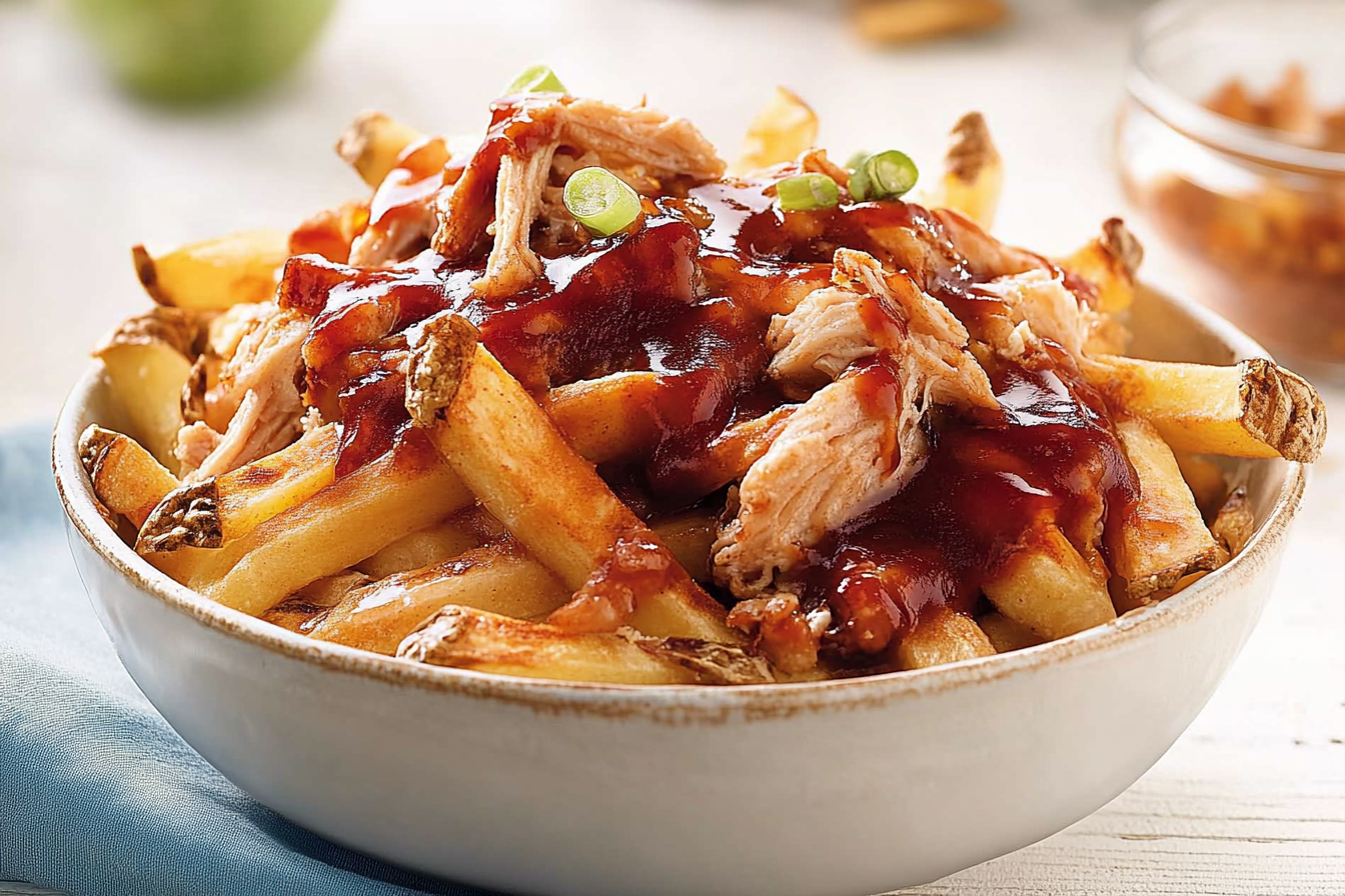 Poutine z wieprzowiny szarpanej