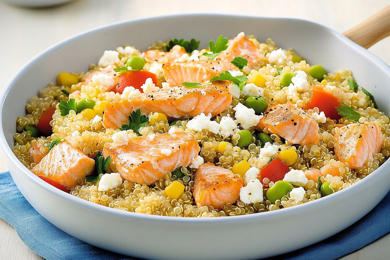 Quinoa z łososiem i fetą