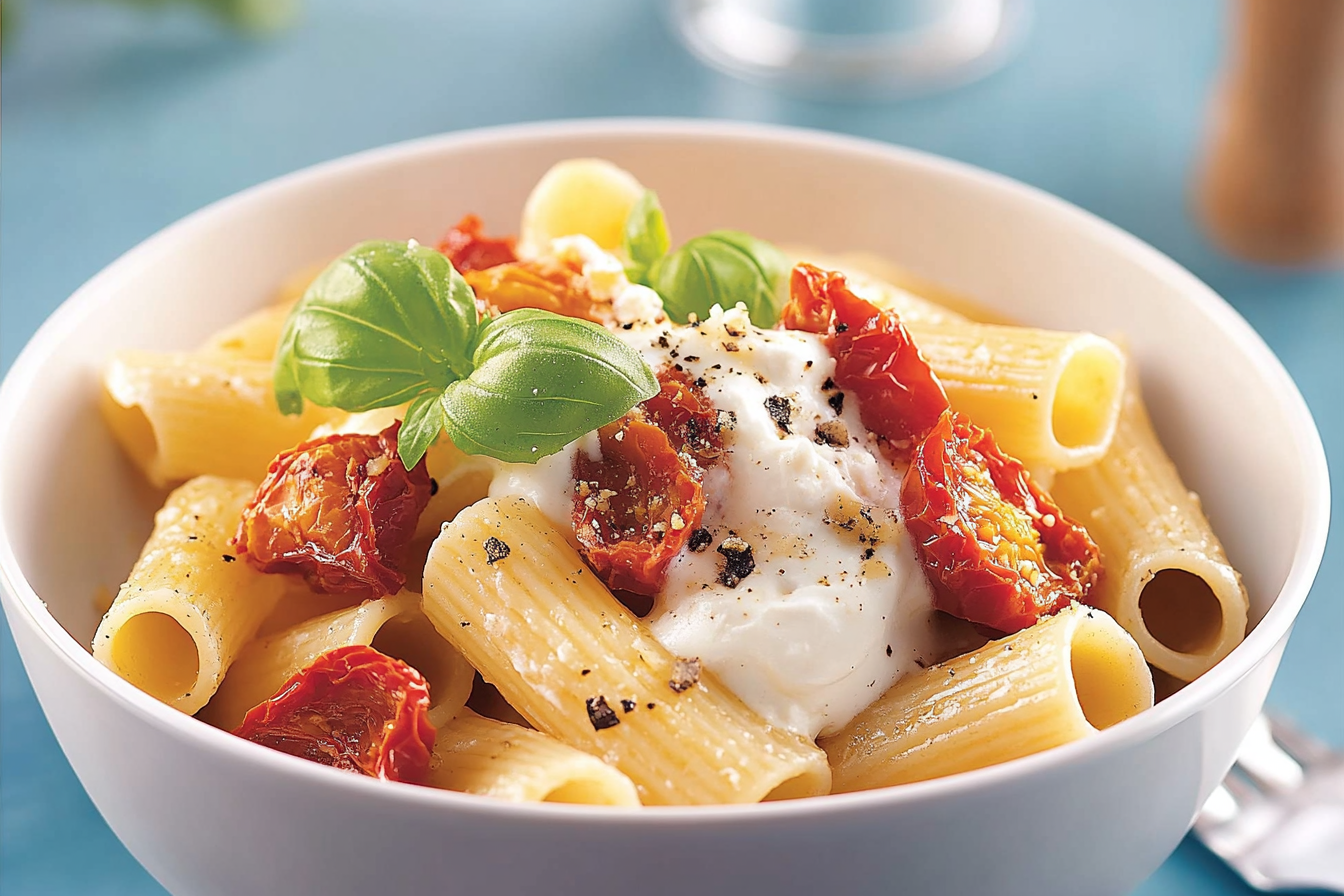 Rigatoni z pomidorami i burratą