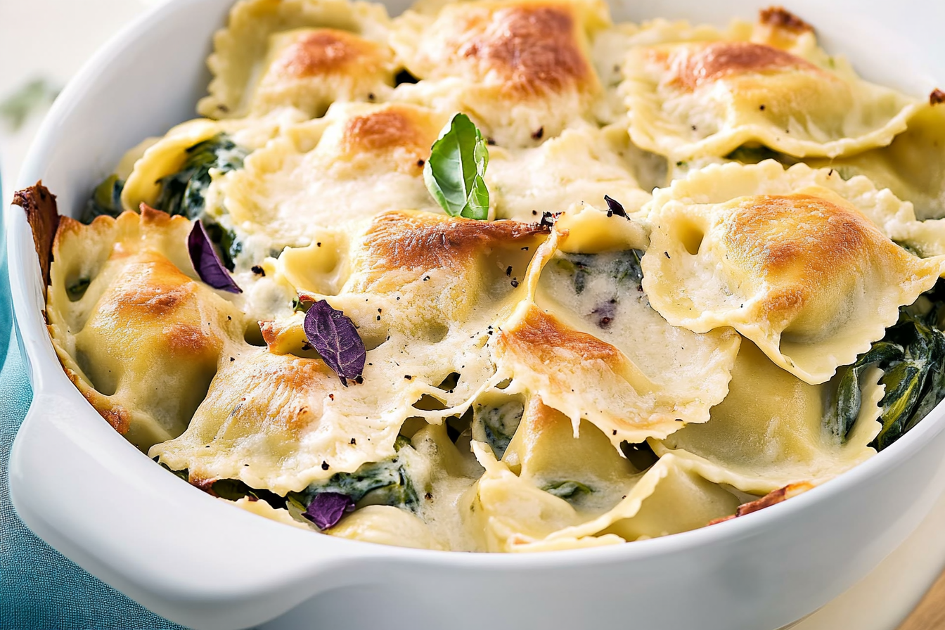 Gratin z ravioli ze szpinakiem