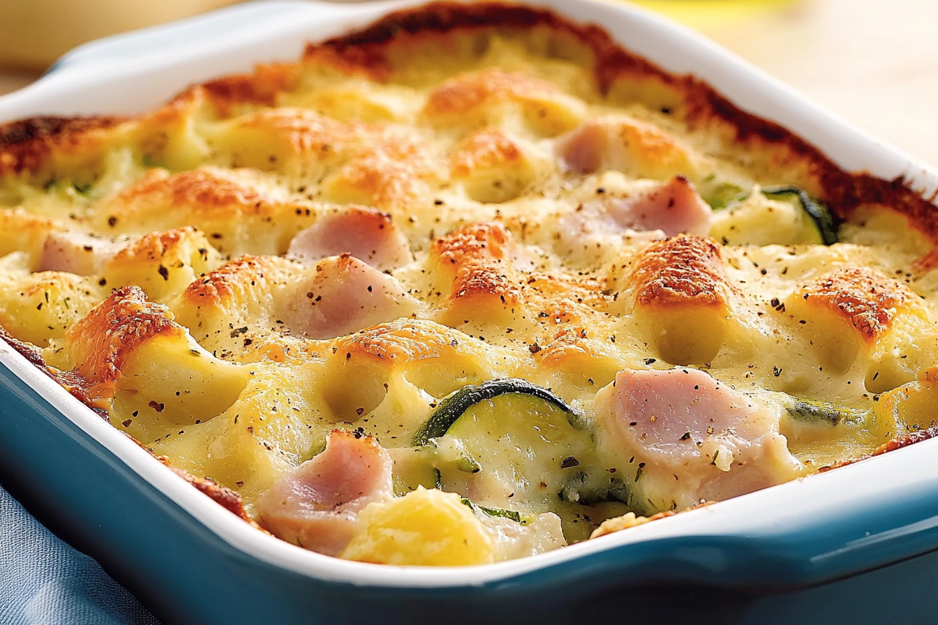Gratin z szynką i cukinią