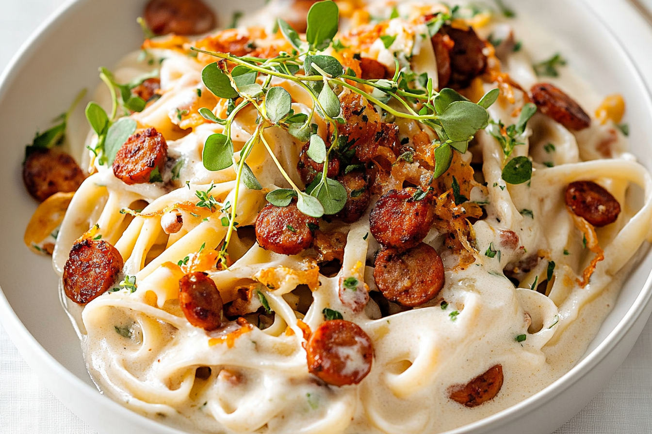 Linguine w kremowym sosie kiełbasianym