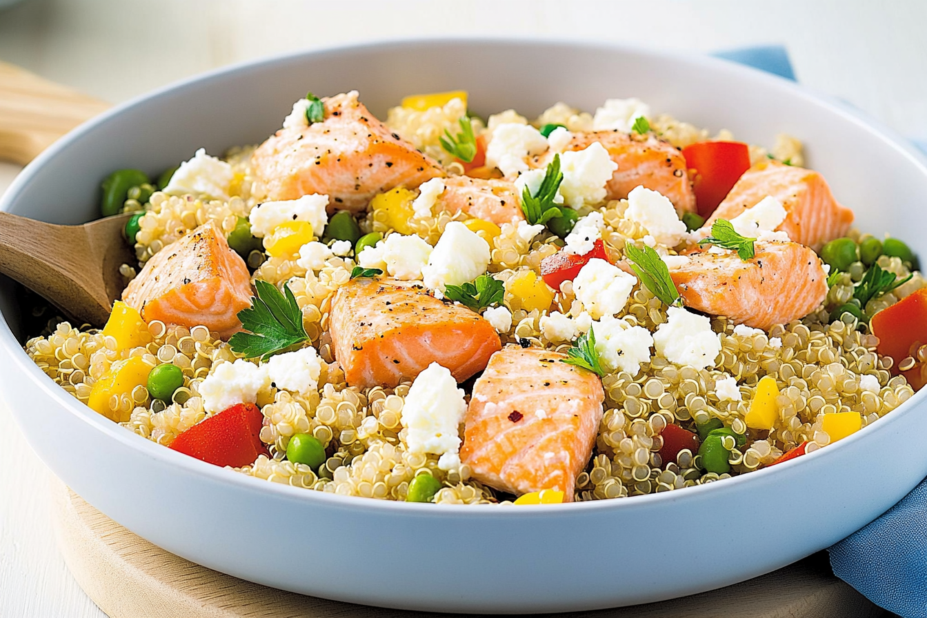 Quinoa z łososiem i fetą