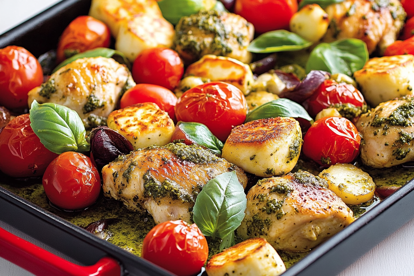 Udka z pesto, pomidorami i halloumi