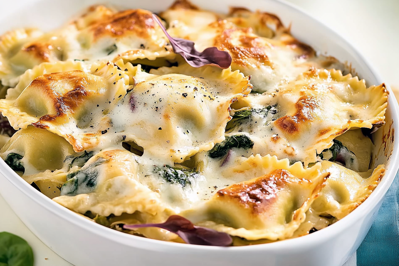 Gratin z ravioli ze szpinakiem