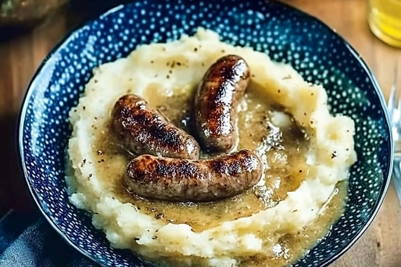 Kiełbaski z puree i sosem