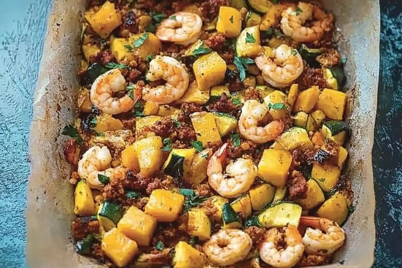 Krewetki z chorizo i mango