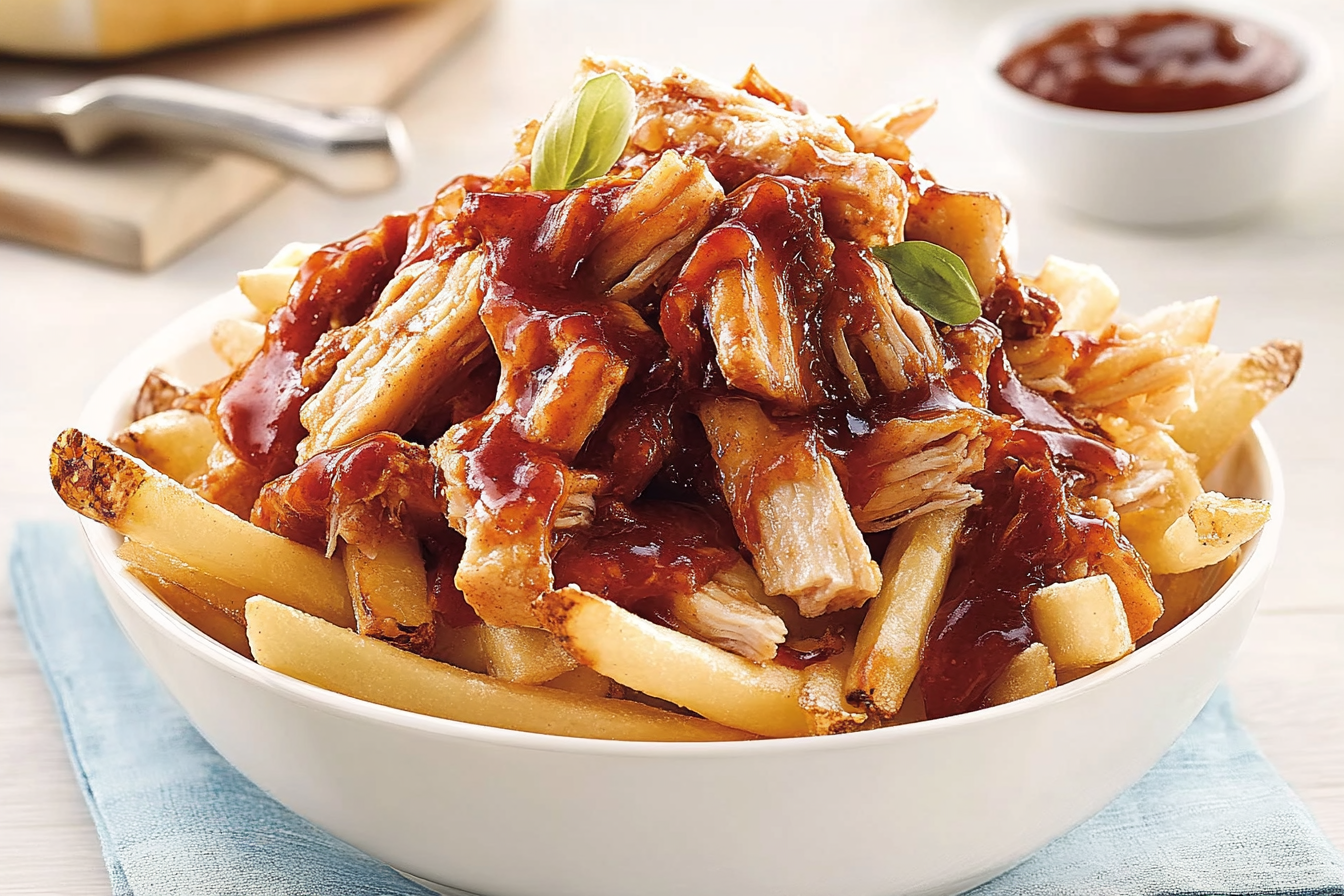 Poutine z wieprzowiny szarpanej