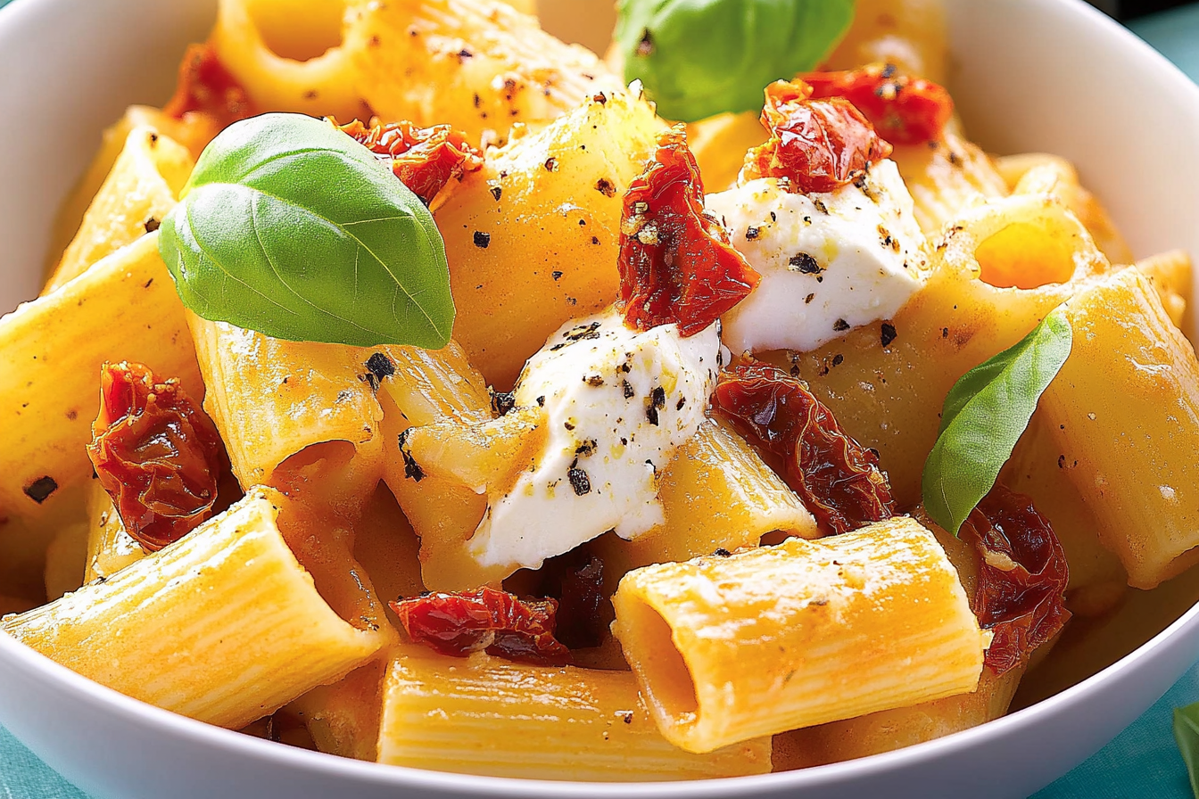 Rigatoni z pomidorami i burratą
