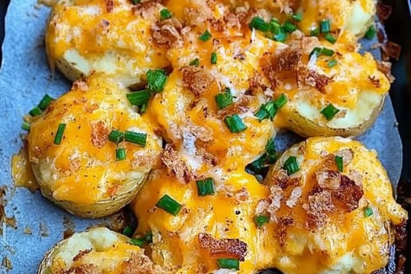 Crispy smashed potatoes with cheddar