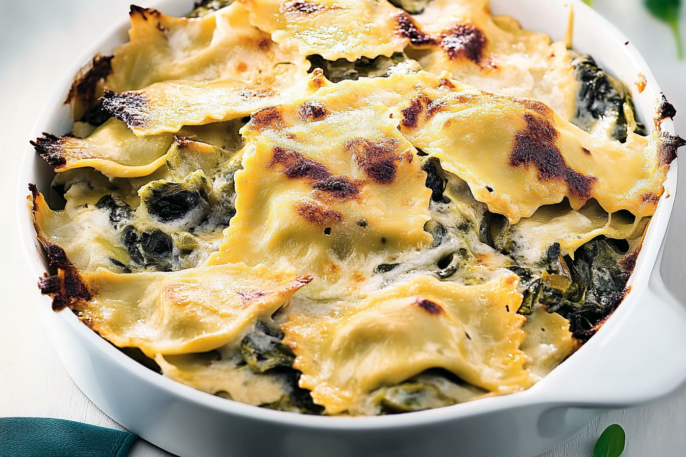 Gratin z ravioli ze szpinakiem
