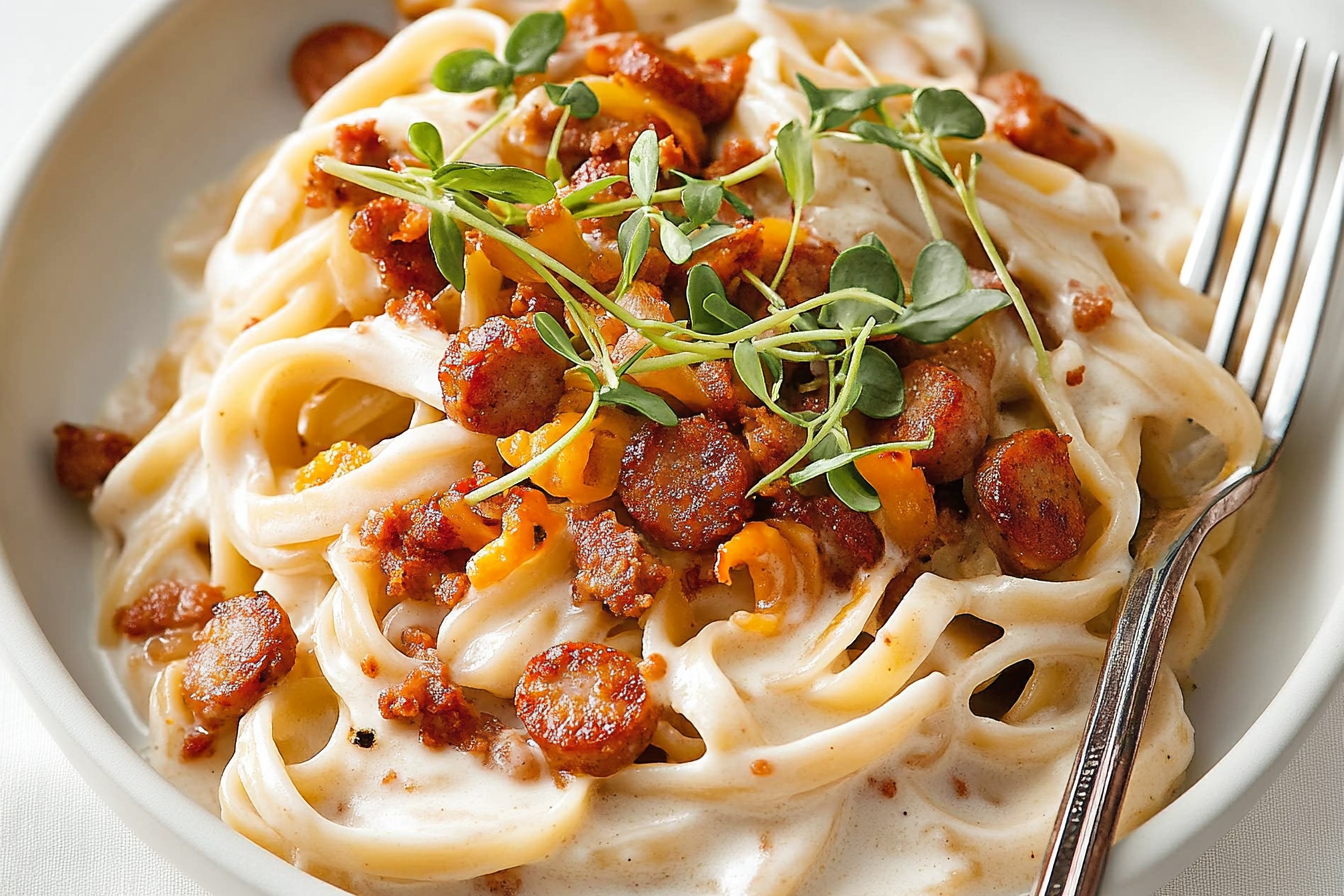 Linguine w kremowym sosie kiełbasianym