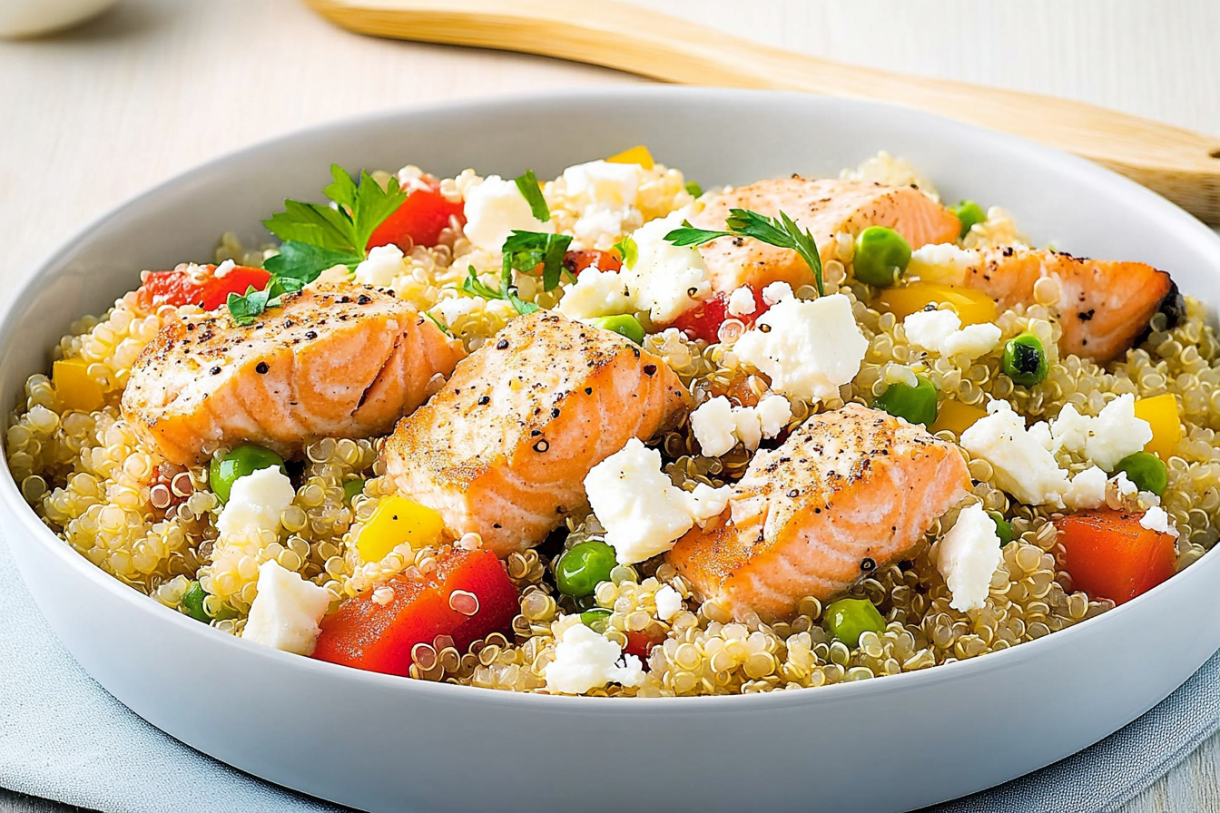 Quinoa z łososiem i fetą