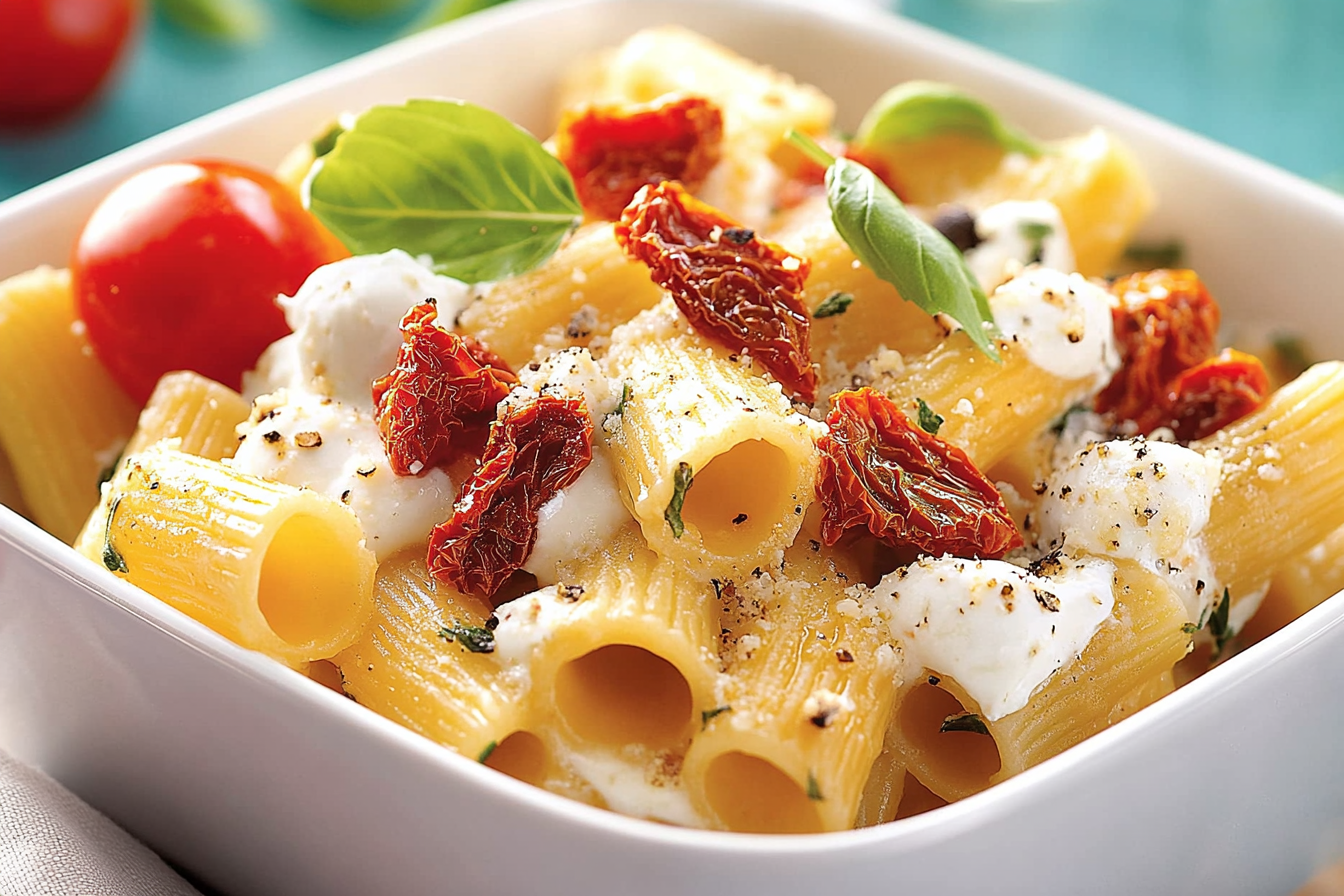 Rigatoni z pomidorami i burratą