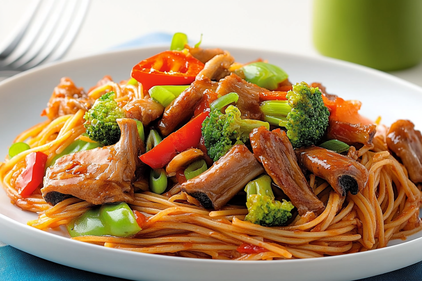 Spaghetti chińskie z żeberkami