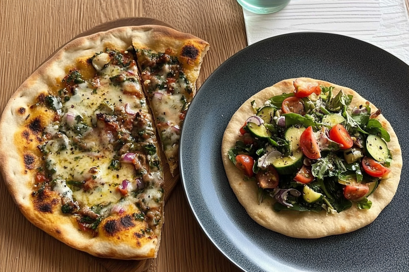 Pizza naan z sałatką wiosenną