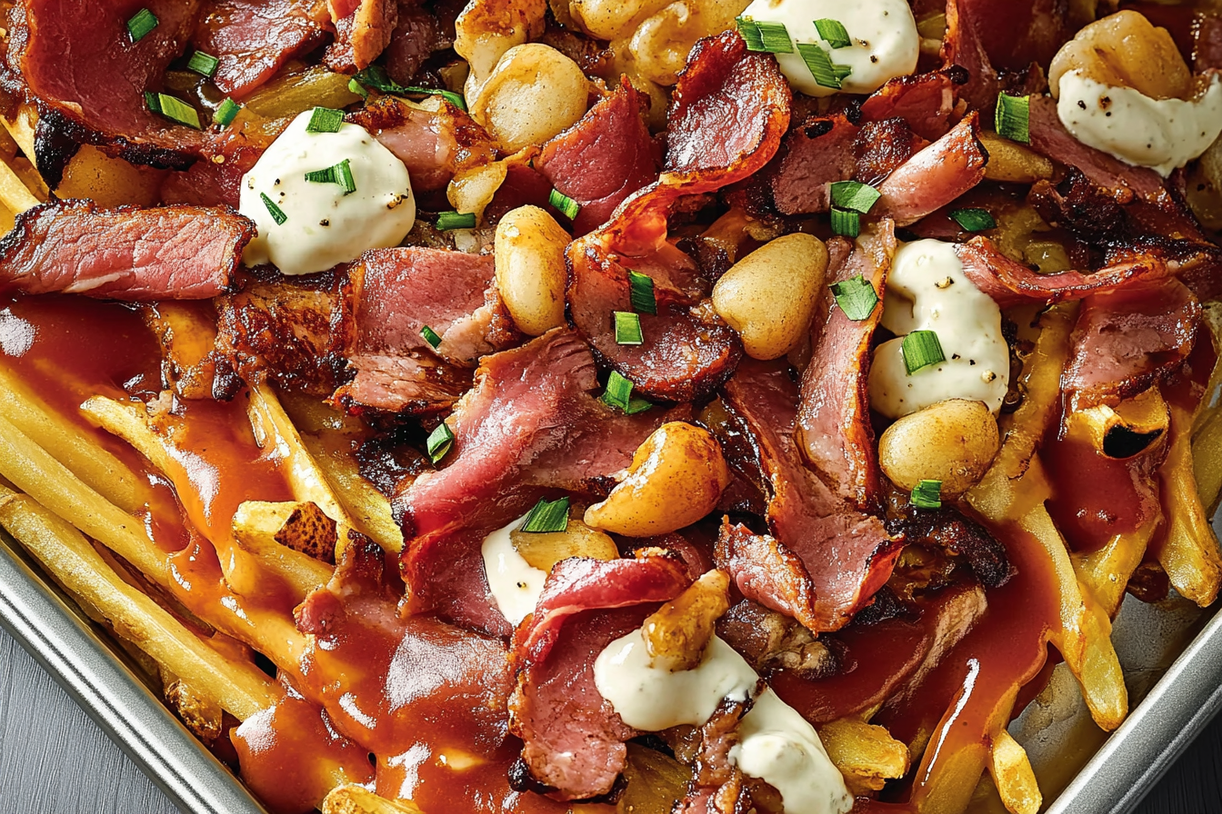 Poutine z wędzonym mięsem