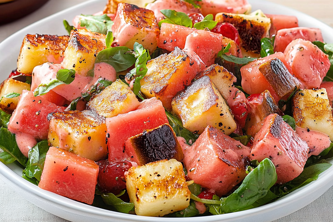 Sałatka panzanella z halloumi i melonem