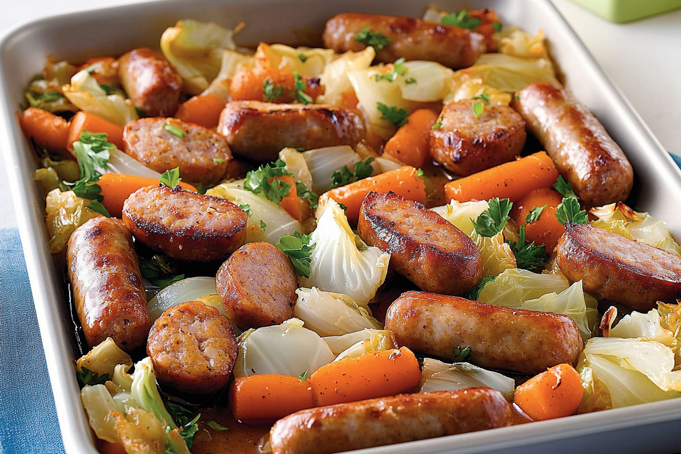 Sausages i kapusta z zupą cebulową