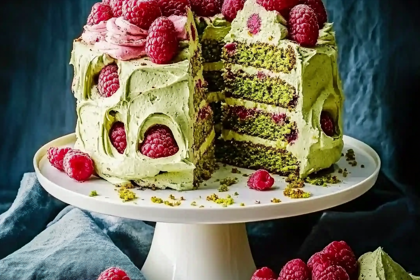 Tort warstwowy z malinami i pistacjami