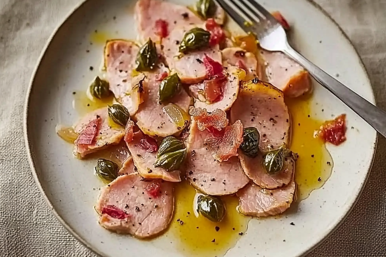 Vitello tonnato z kaparami i grzankami
