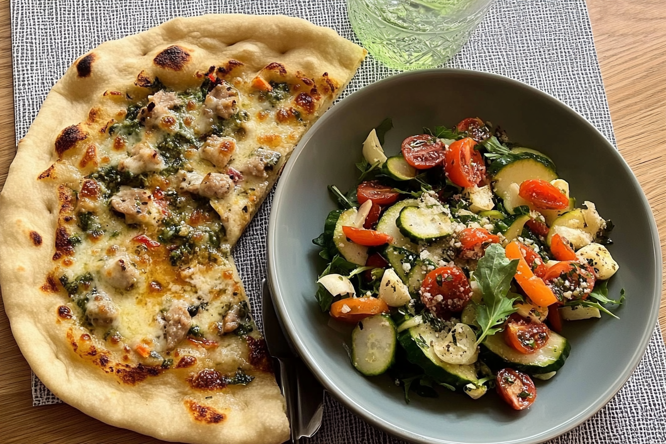 Pizza naan z sałatką wiosenną