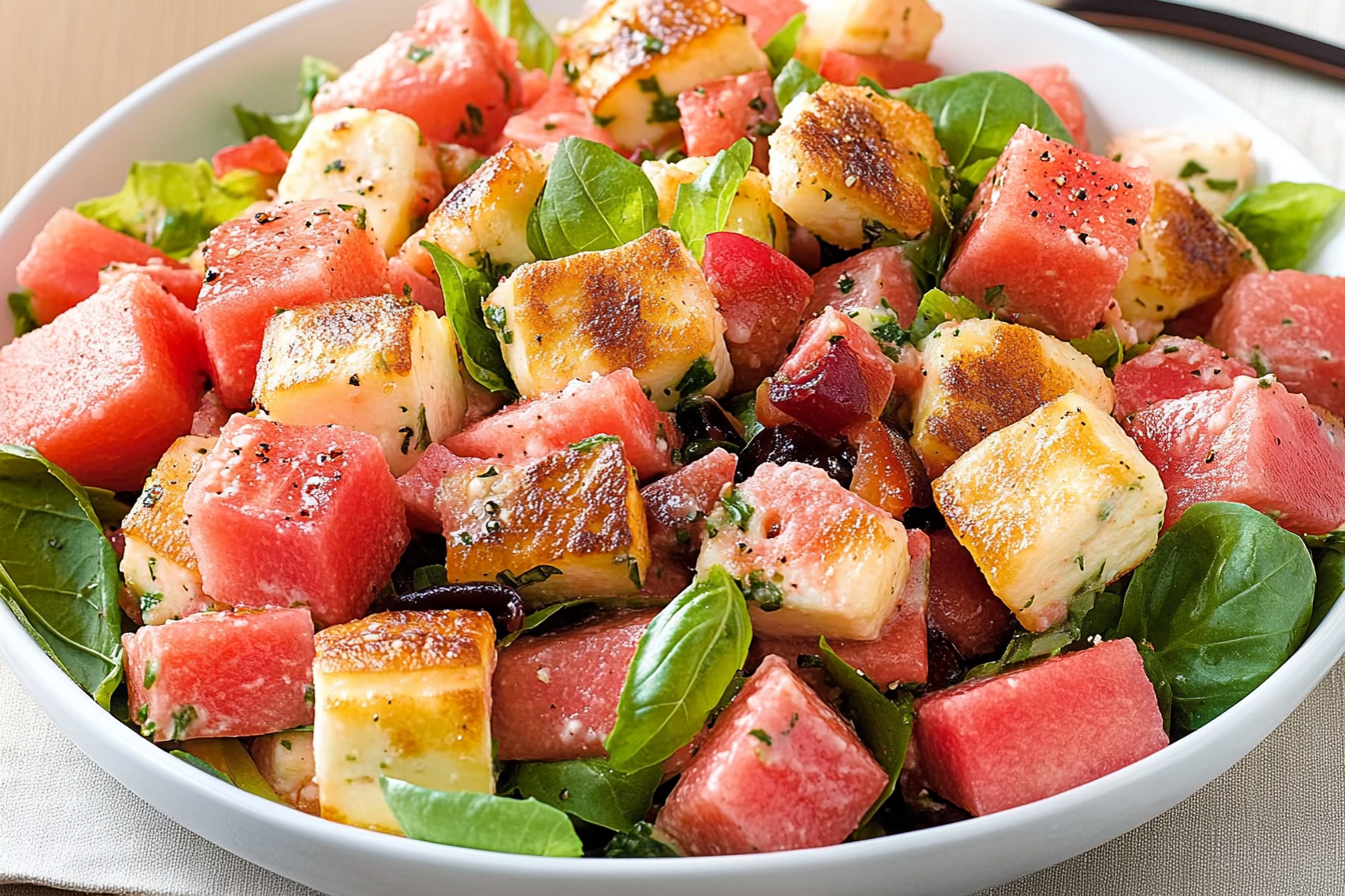 Sałatka panzanella z halloumi i melonem