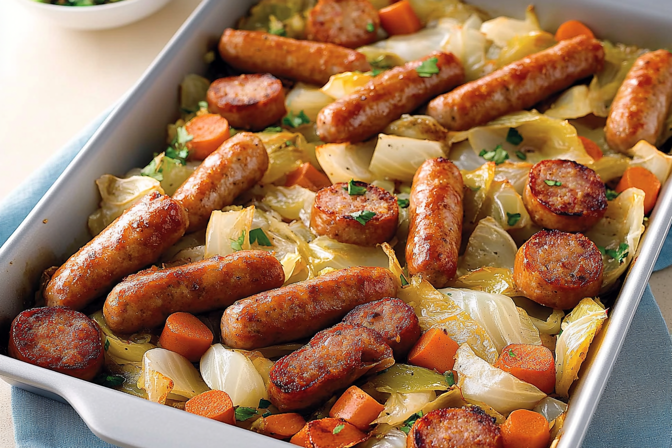 Sausages i kapusta z zupą cebulową