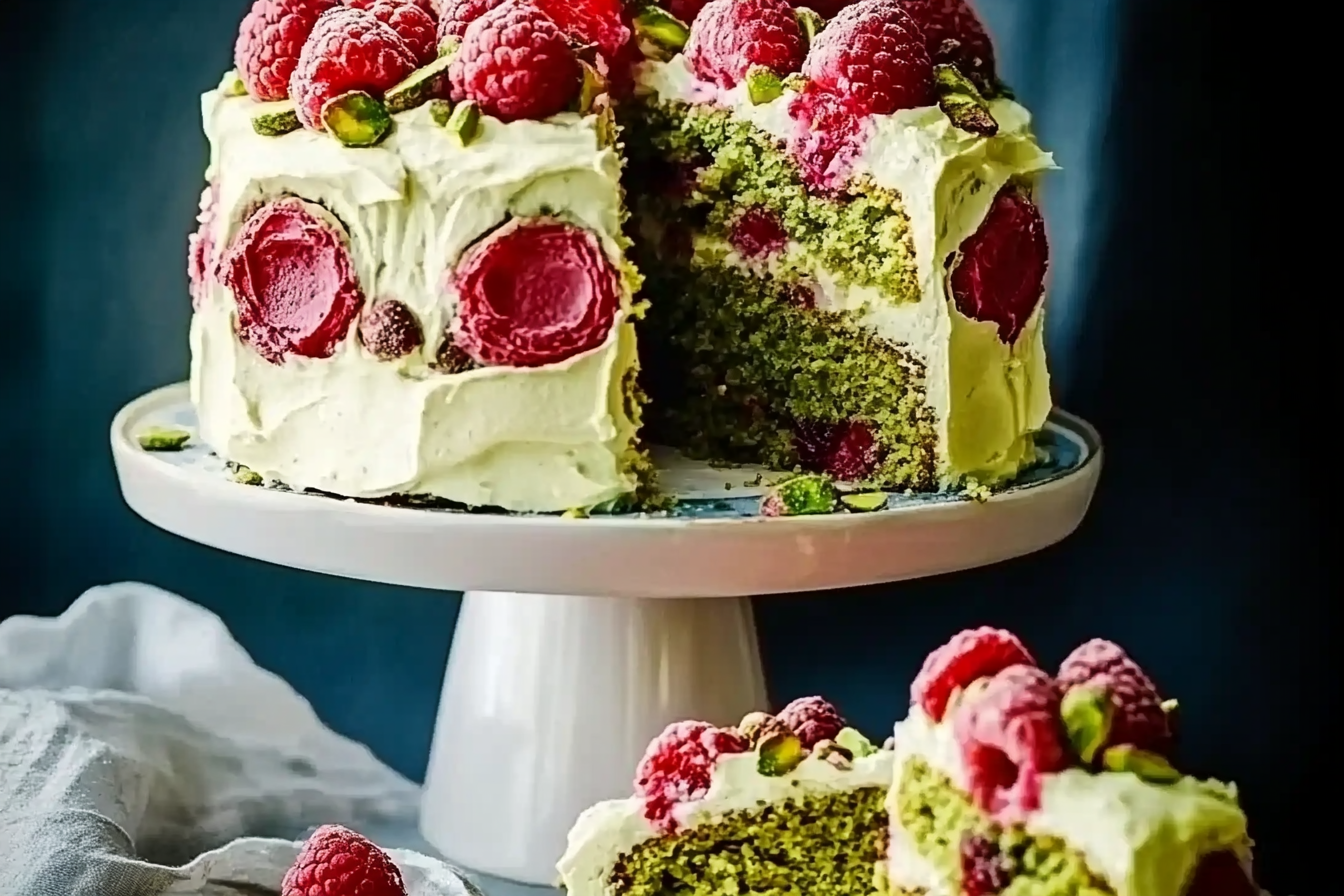 Tort warstwowy z malinami i pistacjami