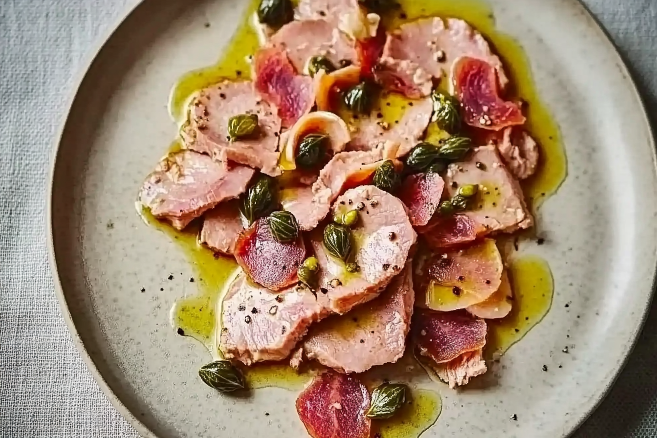 Vitello tonnato z kaparami i grzankami