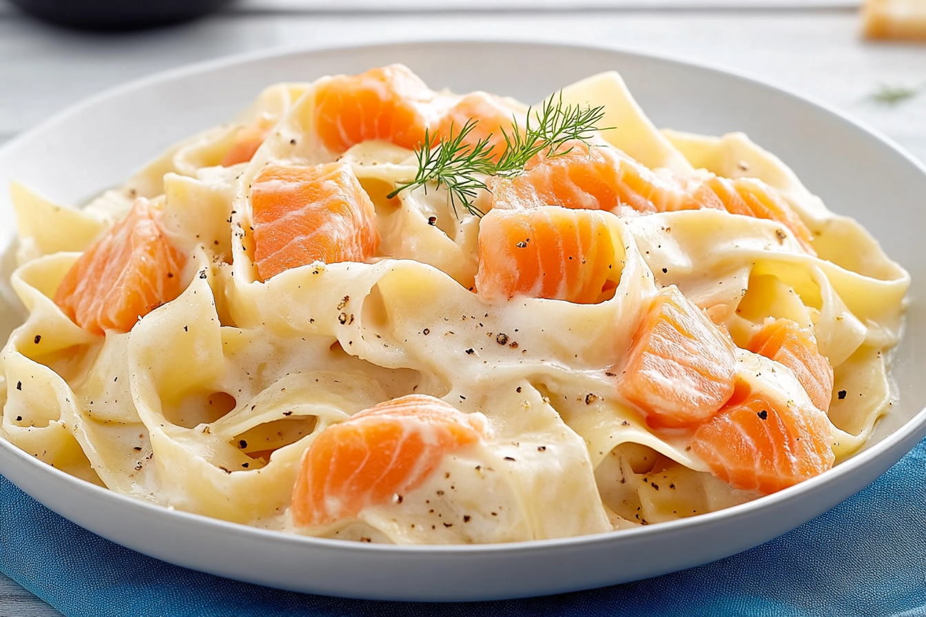 Pappardelle z wędzonym łososiem