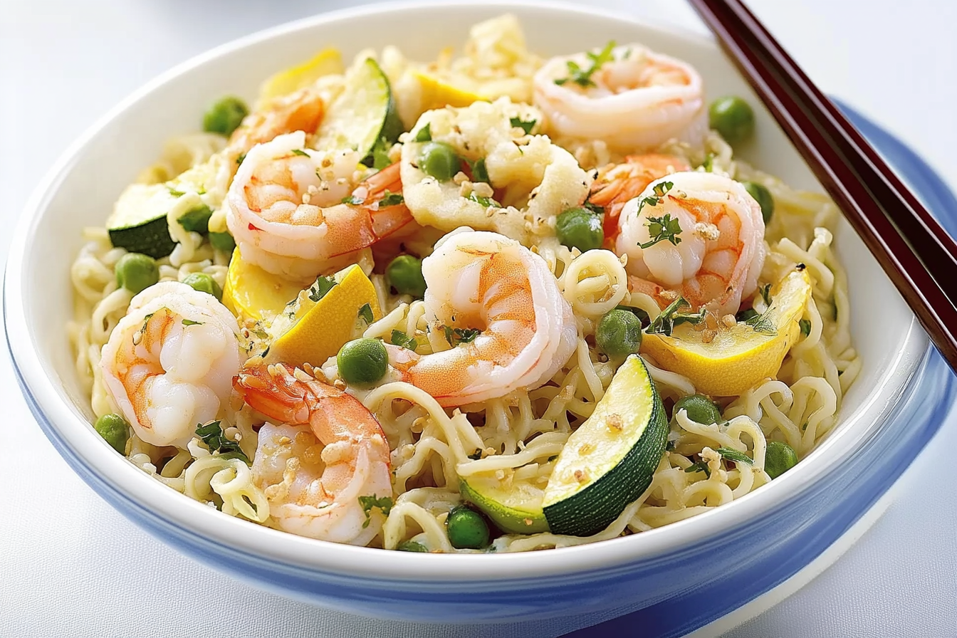 Ramen z krewetkami i cukinią