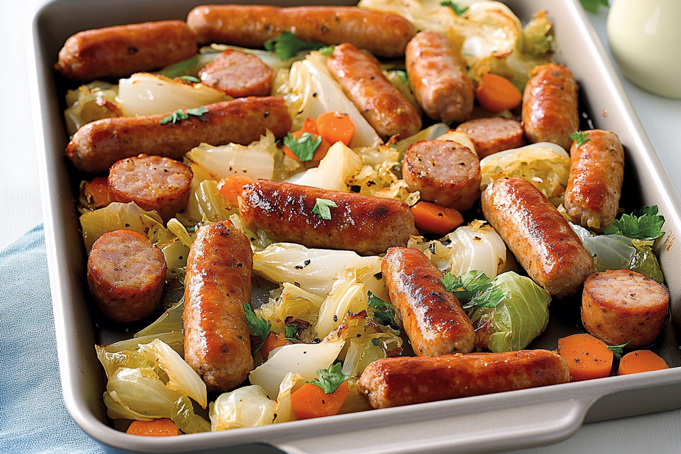 Sausages i kapusta z zupą cebulową
