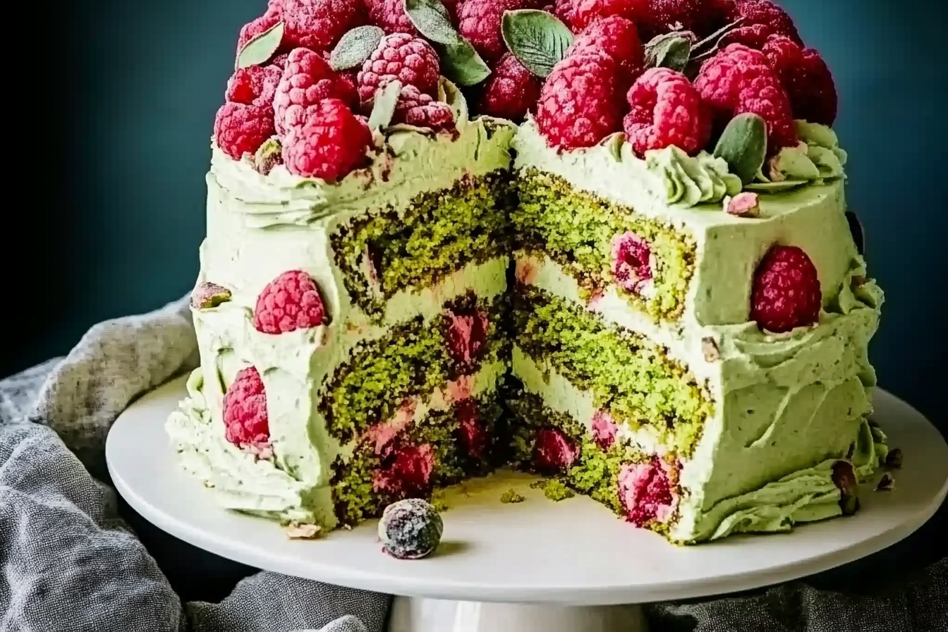 Tort warstwowy z malinami i pistacjami