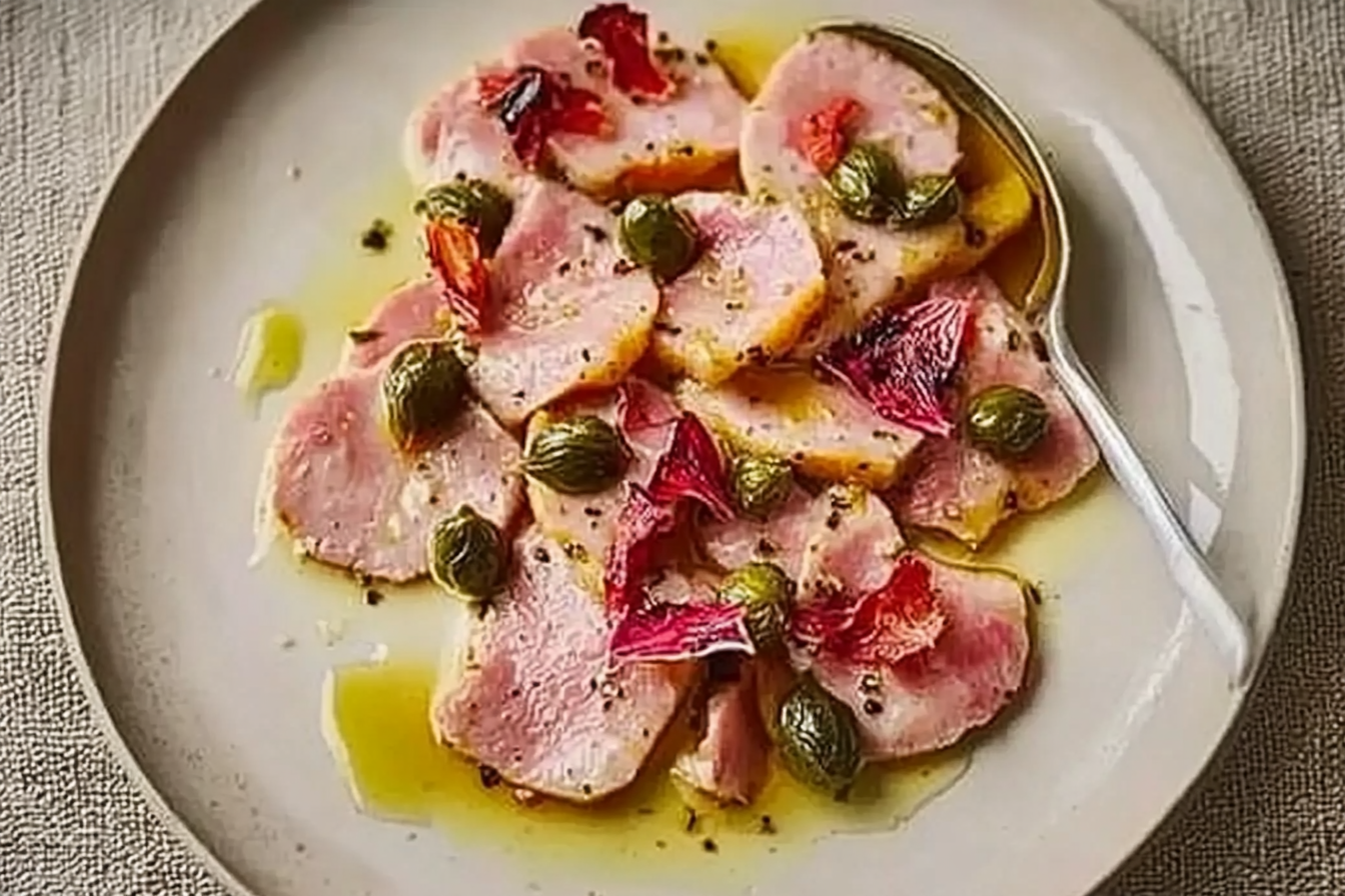 Vitello tonnato z kaparami i grzankami