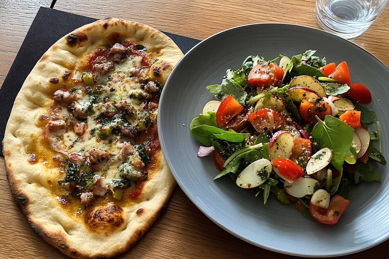 Pizza naan z sałatką wiosenną