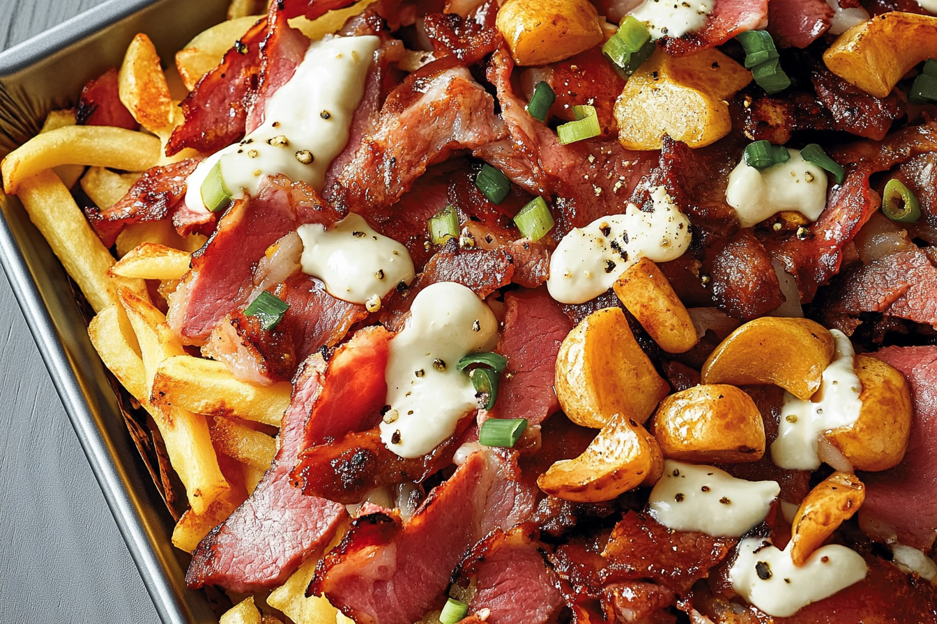Poutine z wędzonym mięsem
