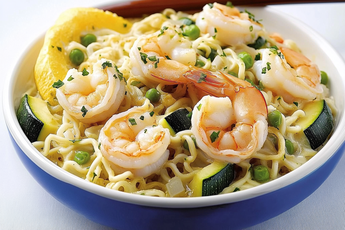 Ramen z krewetkami i cukinią